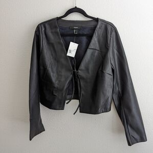 Forever 21 Black Leather Front Tie Crop Shirt